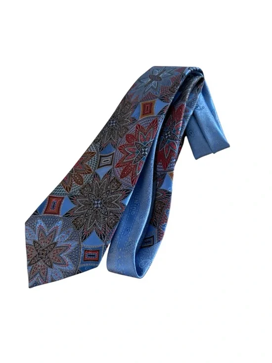Classic Ermenegildo Zegna Blue Floral Medallion Silk Tie - Picture 1 of 8
